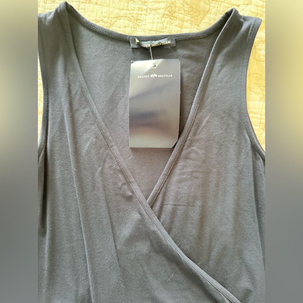 Brandy Melville Navy Faux Wrap Skater Mini Dress NWT One Size - Picture 6 of 11